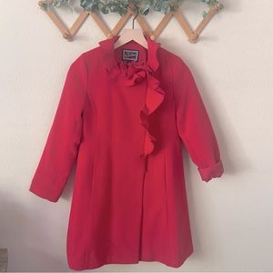 Rothschild Red Kids Coat with Ruffle Detail